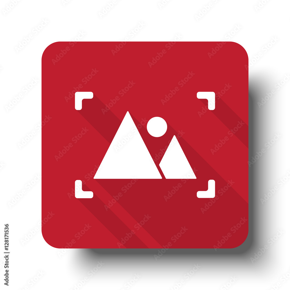 Wall mural flat picture web icon on red button with drop shadow