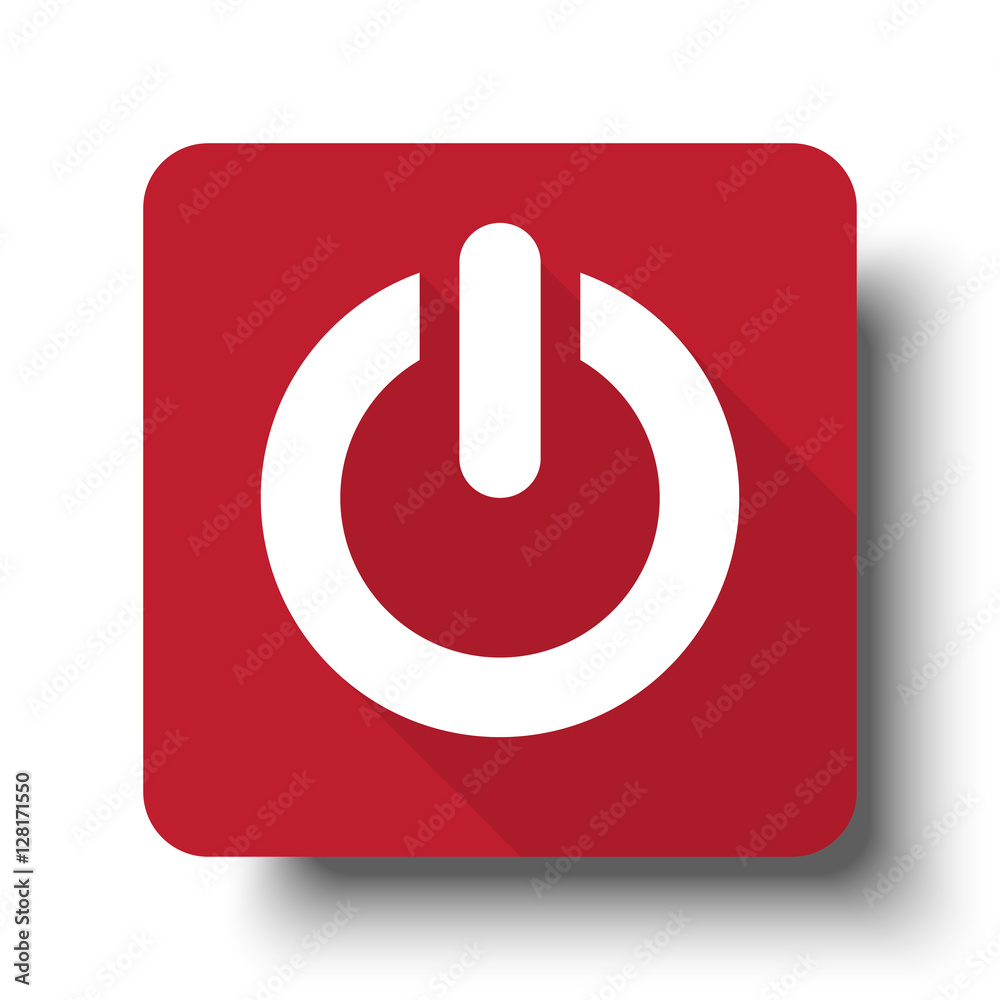 Wall mural flat power web icon on red button with drop shadow
