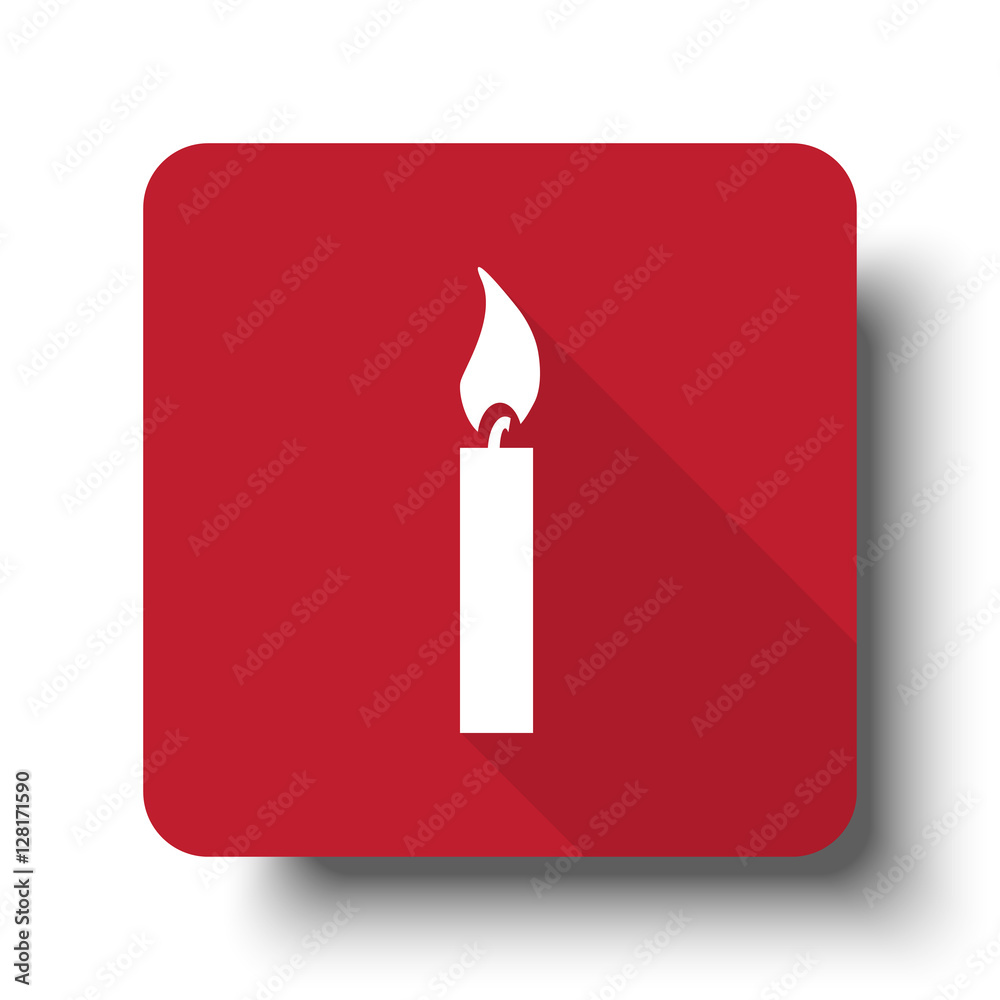 Wall mural flat candle light web icon on red button with drop shadow
