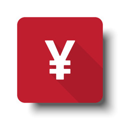 Flat Yen web icon on red button with drop shadow
