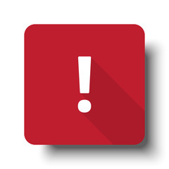 Flat Exclamation Mark web icon on red button with drop shadow