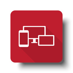 Flat Responsive Media Design web icon on red button with drop sh