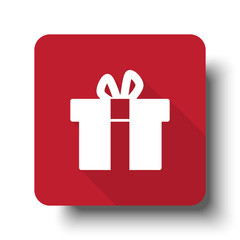 Flat Gift  web icon on red button with drop shadow