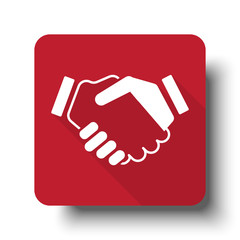 Fototapeta premium Flat Handshake Agreement web icon on red button with drop shadow