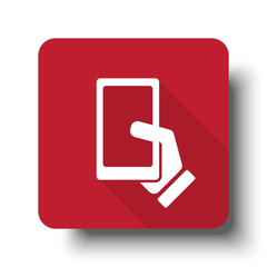 Flat Smartphone  web icon on red button with drop shadow