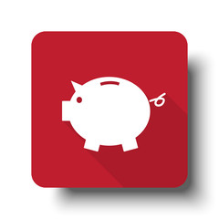Flat Piggy Bank web icon on red button with drop shadow