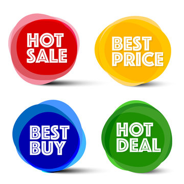 Labels. Vector Red, Blue, Orange and Green Business Icons. Hot Sale, Best Price, Best Buy and Hot Deal Tags.
