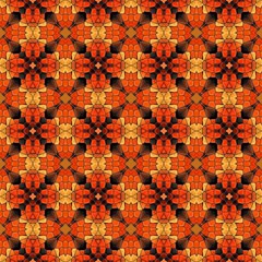 Abstract decorative orange mosaic 3D texture - kaleidoscopic ornamental seamless pattern 