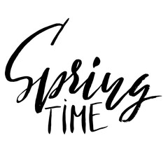 Hand lettered style spring design on a white background. Spring Time hand drawn calligraphy letters. Vector illustration