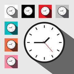 Clock. Flat Design Vector Clock Face Set.