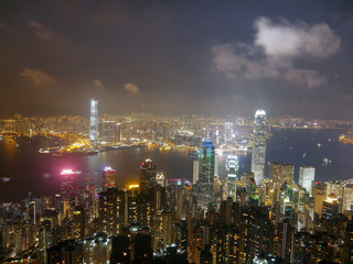 Skyline of Hong Kong city at twilight time, view from The Peak