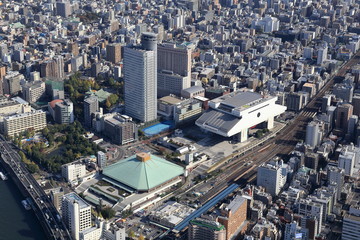 東京の両国駅付近を空撮