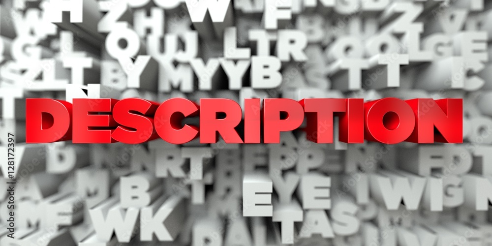 Fototapete description - red text on typography background - 3d rendered royalty free stock image. this image c