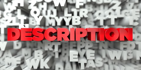 DESCRIPTION - Red text on typography background - 3D rendered royalty free stock image. This image can be used for an online website banner ad or a print postcard.