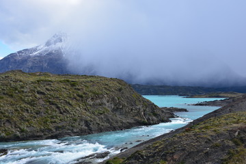 Landscape of rivers, lake and waterfalls in Patagonia Chile