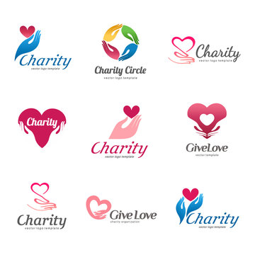Set of vector logos for charity and care. Logo for the orphanage, elderly care. 