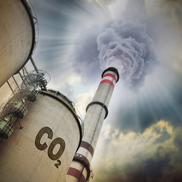 Smoking stack from lignite power plant. Digital artwork on air pollution and climate change theme.