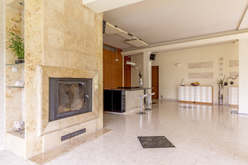 Living room with the marble fireplace