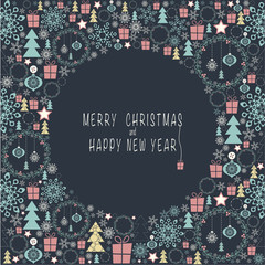 The cover design. Depicts the Christmas decorations and symbols of Christmas and New year. In the Central part of the circle of dark where the phrase merry Christmas and a happy New year and gift box.