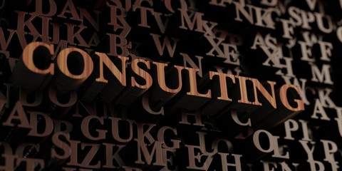 Consulting - Wooden 3D rendered letters/message.  Can be used for an online banner ad or a print postcard.