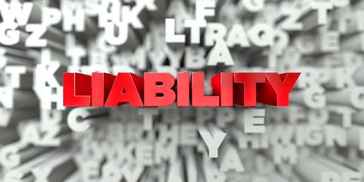LIABILITY -  Red text on typography background - 3D rendered royalty free stock image. This image can be used for an online website banner ad or a print postcard.