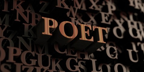 Poet - Wooden 3D rendered letters/message.  Can be used for an online banner ad or a print postcard.