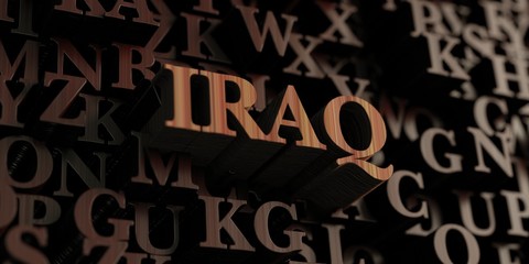 Iraq - Wooden 3D rendered letters/message.  Can be used for an online banner ad or a print postcard.