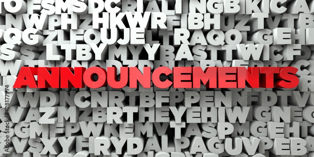 Fototapete announcements - red text on typography background - 3d rendered royalty free stock image. this image