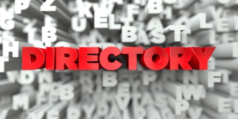 DIRECTORY -  Red text on typography background - 3D rendered royalty free stock image. This image can be used for an online website banner ad or a print postcard.