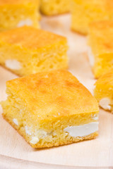 Cornbread with cheese baked in oven