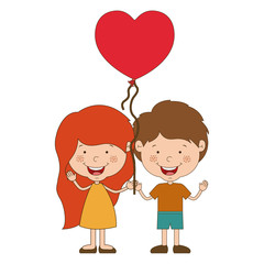 Boy and girl cartoon with heart balloon icon. Kid childhood little people and person theme. Isolated design. Vector illustration