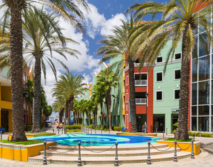 Bright colorful colourful square in Willemstad in Curacao
