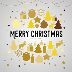 Merry Christmas gift poster. Christmas gold glittering lettering