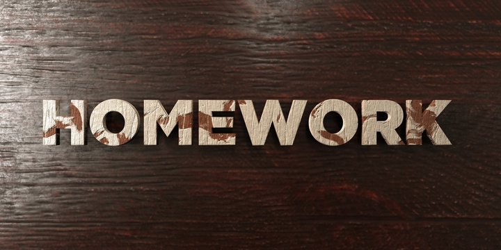 Homework - grungy wooden headline on Maple  - 3D rendered royalty free stock image. This image can be used for an online website banner ad or a print postcard.