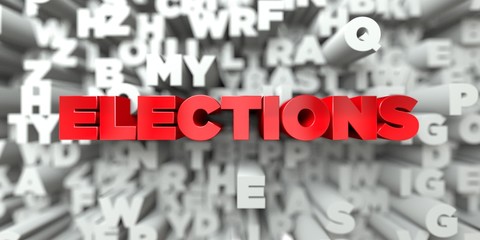 ELECTIONS -  Red text on typography background - 3D rendered royalty free stock image. This image can be used for an online website banner ad or a print postcard.