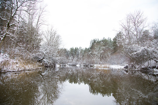 A beautiful winter scenery on the banks of river