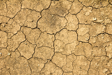 Cracked dry brown soil background, global warming effect