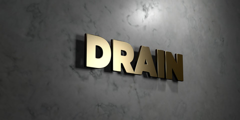 Drain - Gold sign mounted on glossy marble wall  - 3D rendered royalty free stock illustration. This image can be used for an online website banner ad or a print postcard.