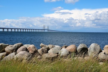 Öresund coastal shore and bridge on the Baltic Sea, Sweden 