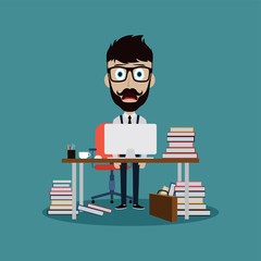stressful businessman working behind office desk