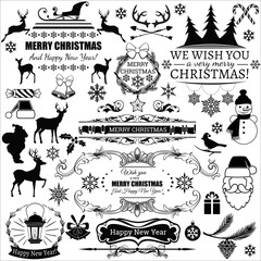 Set of vector christmas decorations and labels