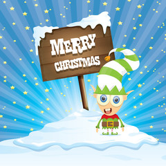 vector cartoon merry Christmas elf on north pole
