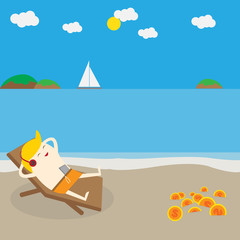 businessman on beach, passive income concept, flat design