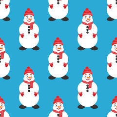 Seamless background, banner New Year or Christmas. Cute Snowman. Modern flat design. Flat.