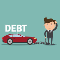 Business man with debt Car , Debt concept  - vector illustration