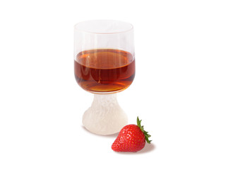 Wine glass and single strawberry