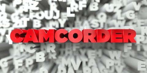 CAMCORDER -  Red text on typography background - 3D rendered royalty free stock image. This image can be used for an online website banner ad or a print postcard.