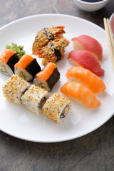 Traditional japanese sushi set on plate