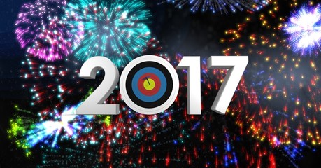 Darts target as 2017 against composite image of fireworks - obrazy, fototapety, plakaty