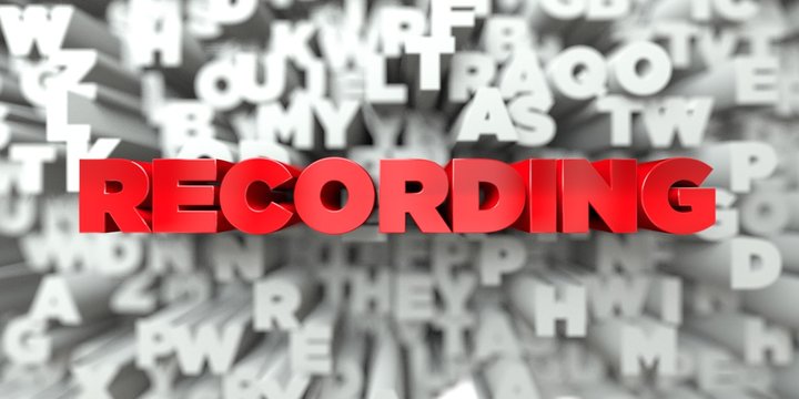 RECORDING -  Red text on typography background - 3D rendered royalty free stock image. This image can be used for an online website banner ad or a print postcard.